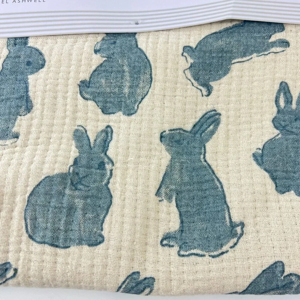 Rachel Ashwell Farmhouse Table Runner With Blue Bunny Print & Lace Trim 16
